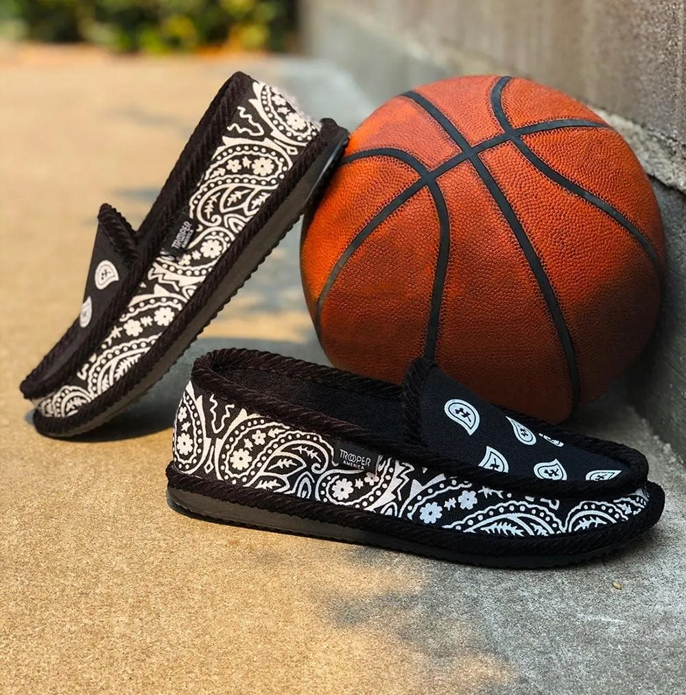 Men and Women KS-002 Black Bandana Paisley Slip-On | Cozy, Colorful House Shoe Slippers | Ultra Cushion For Indoor and Outdoor