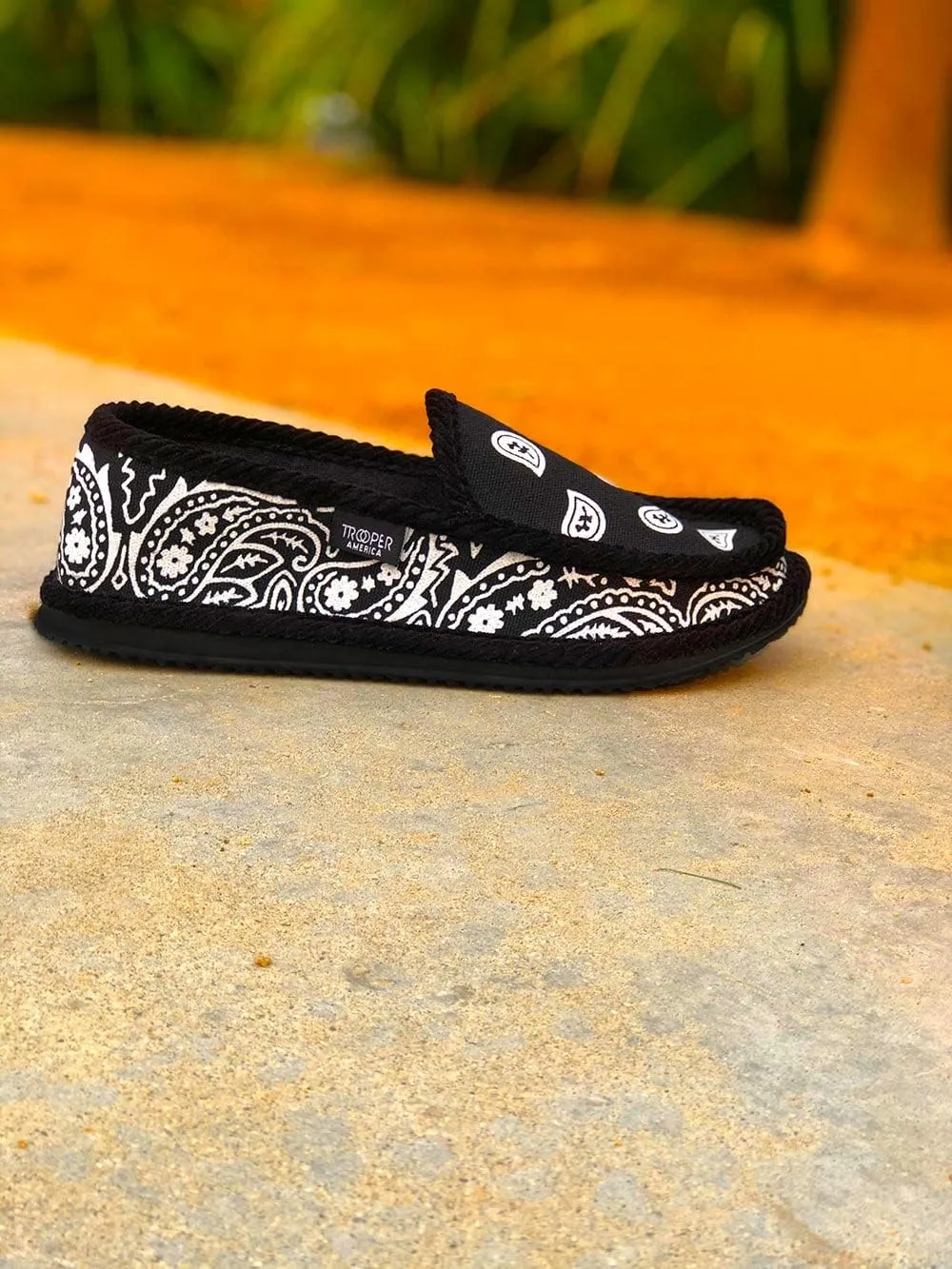 Men and Women KS-002 Black Bandana Paisley Slip-On | Cozy, Colorful House Shoe Slippers | Ultra Cushion For Indoor and Outdoor