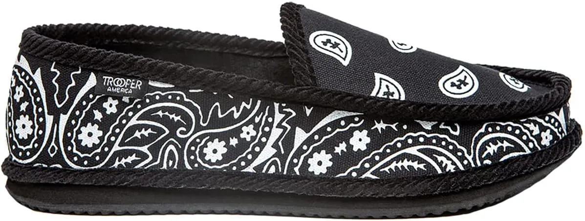 Men and Women KS-002 Black Bandana Paisley Slip-On | Cozy, Colorful House Shoe Slippers | Ultra Cushion For Indoor and Outdoor