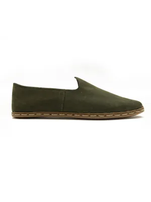 Men's Army Green Slip On Shoes - Nubuck Leather