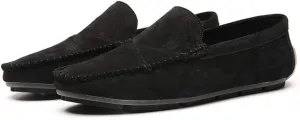 Men's Classic Moccasin Soft Comfort Suede Loafers British Minimalist Flat Driving Slip On Shoes Black 10 Men US 10.63''Heel to Toe