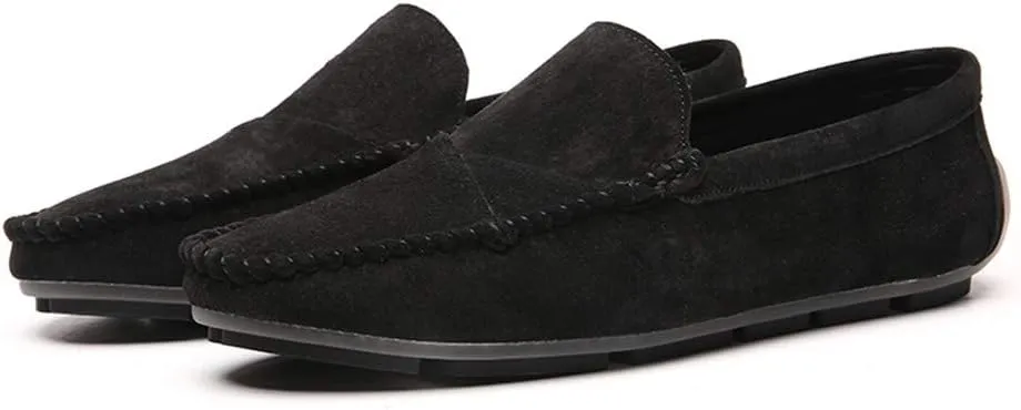 Men's Classic Moccasin Soft Comfort Suede Loafers British Minimalist Flat Driving Slip On Shoes Black 10 Men US 10.63''Heel to Toe