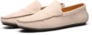 Men's Classic Moccasin Soft Comfort Suede Loafers British Minimalist Flat Driving Slip On Shoes White 11 Men US 11.02''Heel to Toe