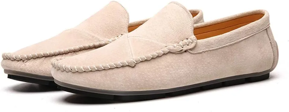 Men's Classic Moccasin Soft Comfort Suede Loafers British Minimalist Flat Driving Slip On Shoes White 11 Men US 11.02''Heel to Toe