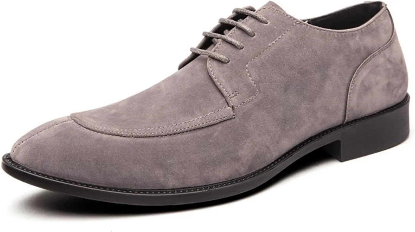 Mens Retro Suede Leather Lace Up Dress Oxfords Shoes Classic Slip On Low Top Pointed Toe Non-Slip Flats Derby Shoes for Formal Business Wedding (Coffee Color,6)