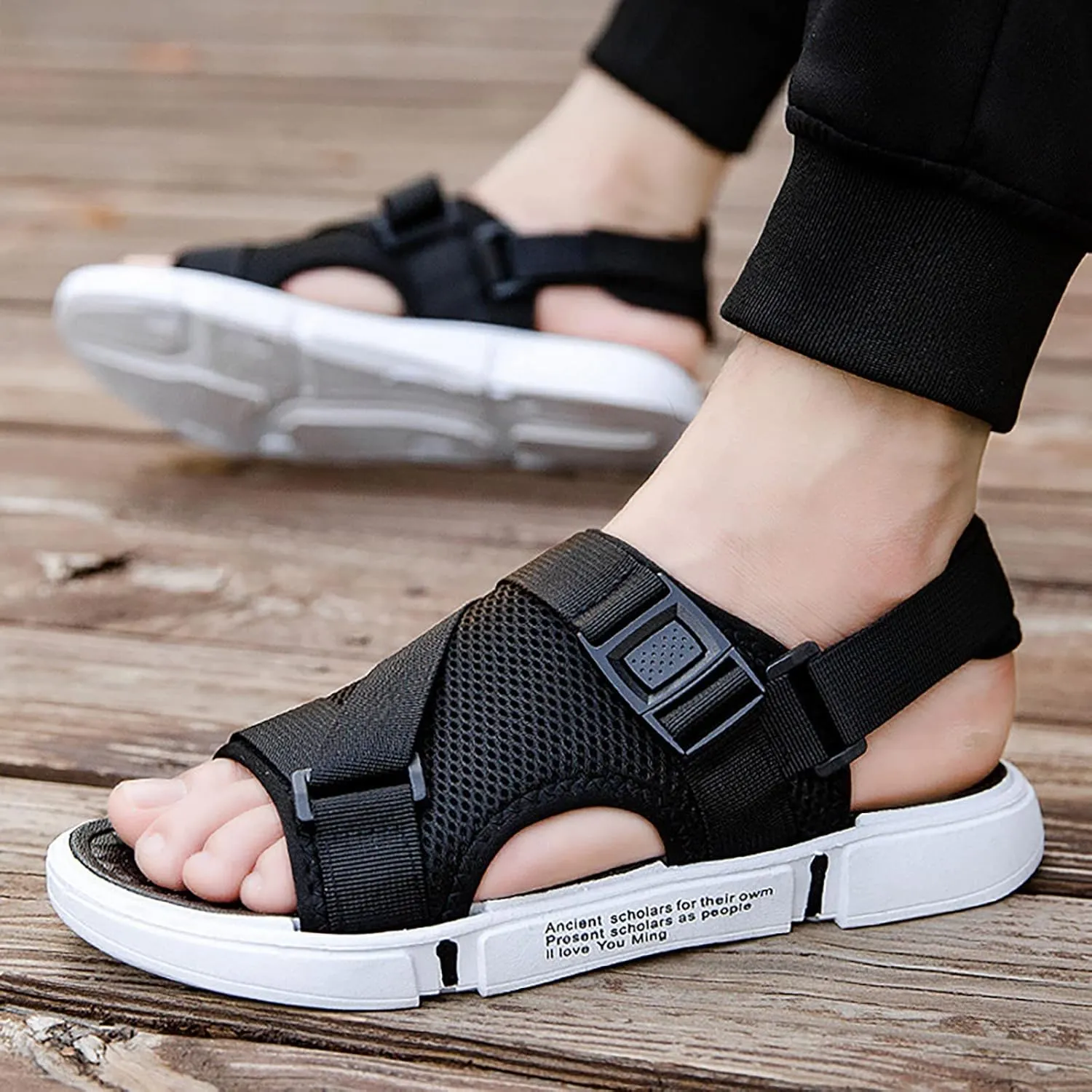 Men's Sandals Non Slip Hiking Sports Lightweight Summer Water Arch Support River Open Toe Athletic Adjustable Outdoor Walking Sandals with Cushion Sole Wide Barefoot Slip on Shoes for Beach River
