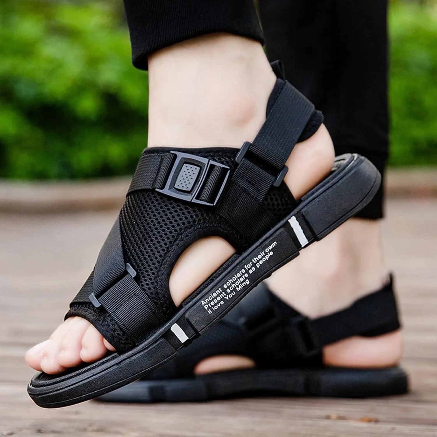 Men's Sandals Non Slip Hiking Sports Lightweight Summer Water Arch Support River Open Toe Athletic Adjustable Outdoor Walking Sandals with Cushion Sole Wide Barefoot Slip on Shoes for Beach River
