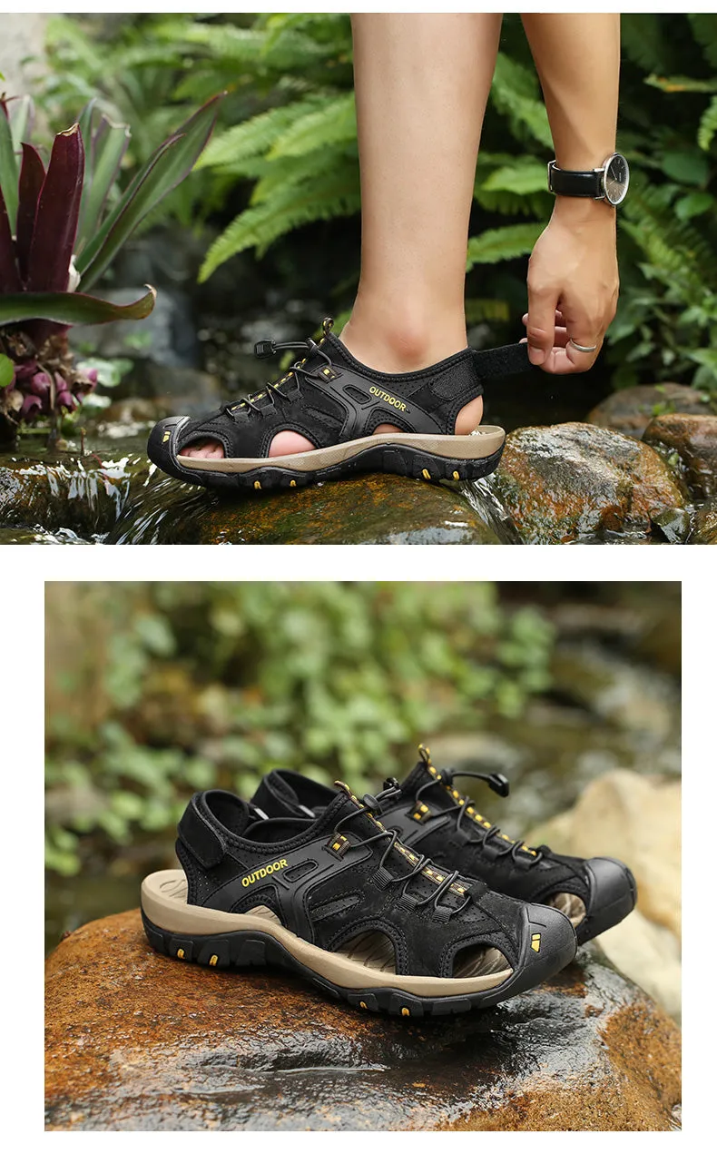 Men's Sandals Outdoor Non-Slip Men's Beach Sandals Handmade Genuine Leather