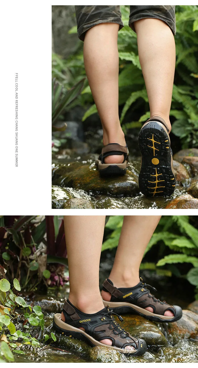 Men's Sandals Outdoor Non-Slip Men's Beach Sandals Handmade Genuine Leather