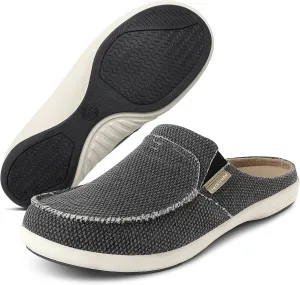 Mens Slippers with Arch Support, Canvas House Slipper for Men with Velvet Lining, Slip On Clog, Indoor Outdoor House Shoes with Anti-Skid Rubber Sole