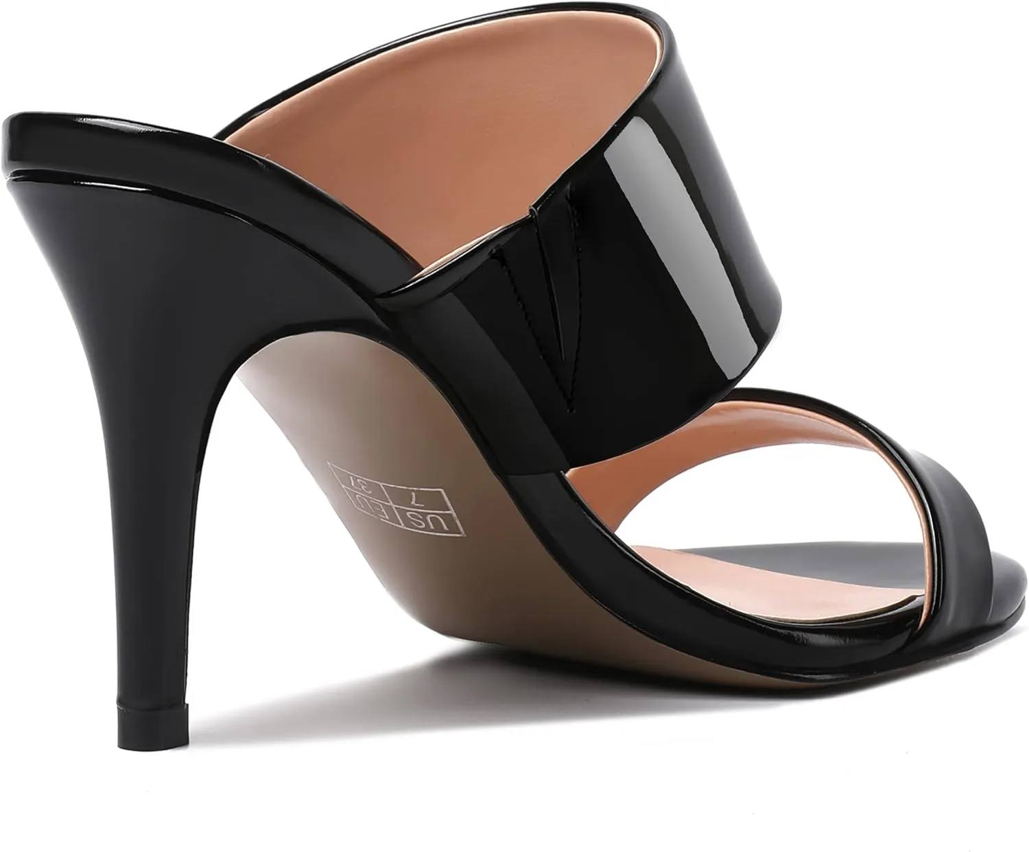 MERRORI Women's Slip On Sexy Party Open Toe Heeled Mule Patent Stiletto High Heel Heeled Sandals 3.3 Inch