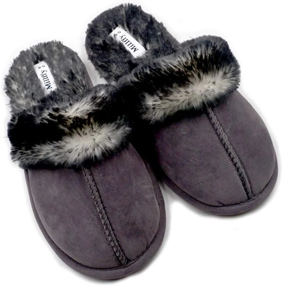 Millffy Faux Fur Slip On Unisex Mans Womens House Slipper with Memory Foam Slippers Shoes