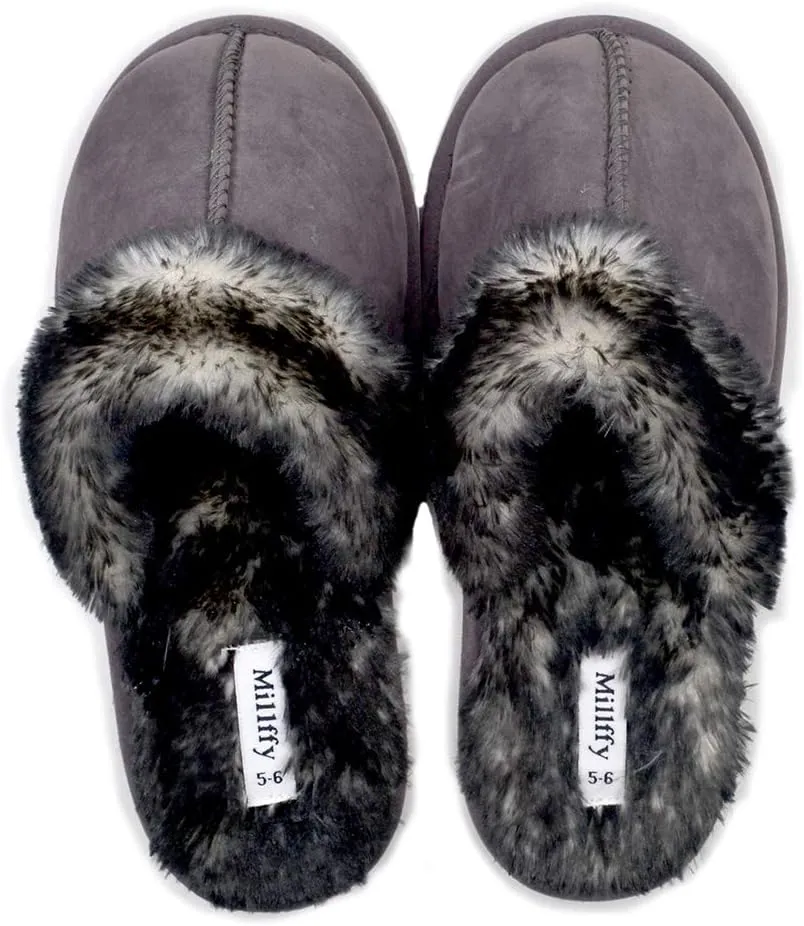 Millffy Faux Fur Slip On Unisex Mans Womens House Slipper with Memory Foam Slippers Shoes