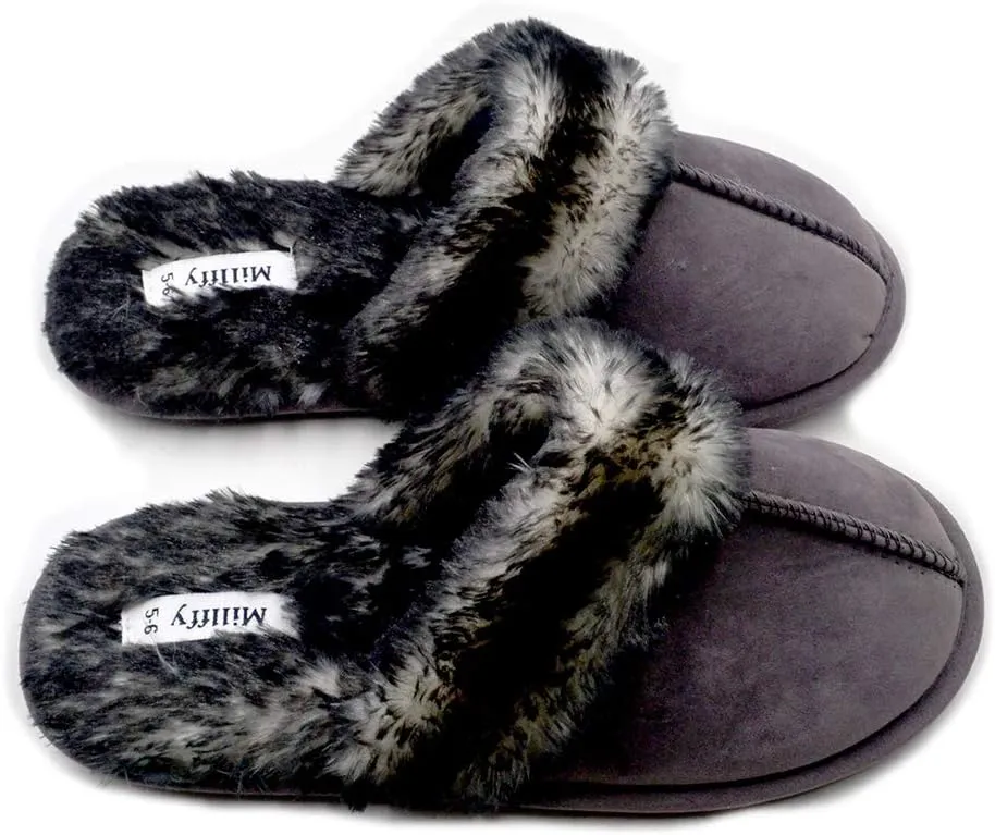 Millffy Faux Fur Slip On Unisex Mans Womens House Slipper with Memory Foam Slippers Shoes