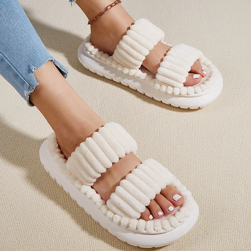 Minimalist Stripe  Fuzzy Slipper Best house shoes for women