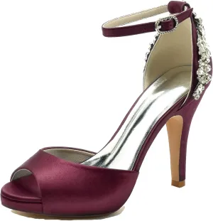 Minishion Womens Elegant Bridal Heels Platform Ankle Strap Wedding Party Evening Sandals Shoes BR100