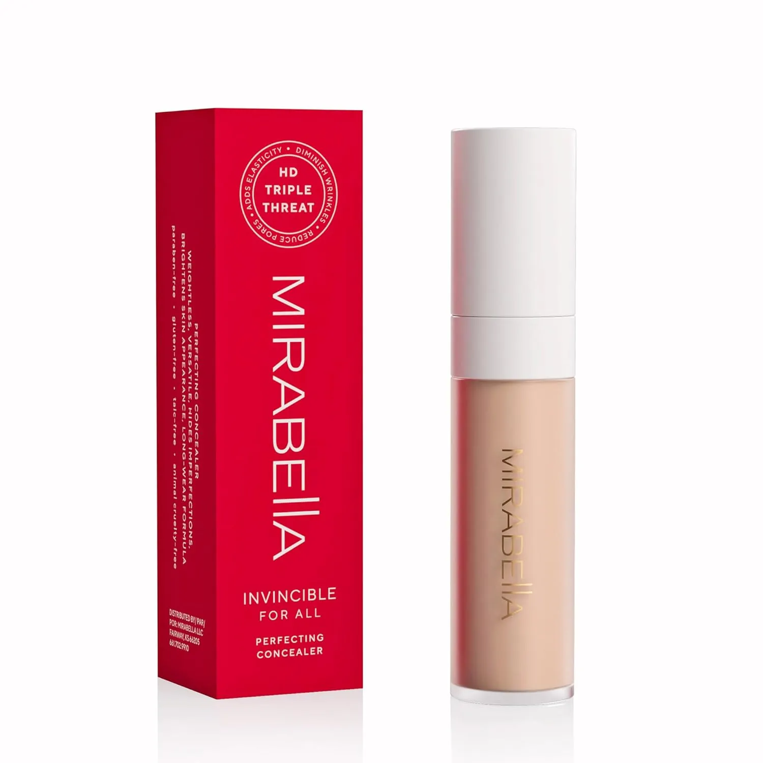 Mirabella Invincible For All Perfecting Under Eye Concealer Full Coverage - Hydrating Makeup Concealer for Dark Circles, Fine Lines & Wrinkles w/Hyaluronic Acid - Ivory I40