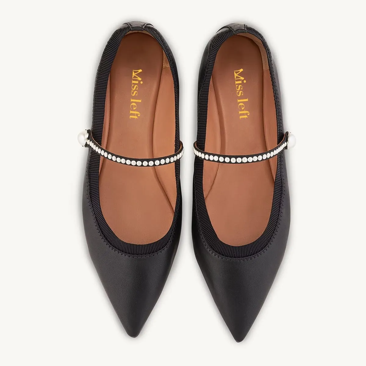 miss left Women Classic Pointed Toe Pearls Single Strap Buckle Flat Mary Janes Comfy Party Dance Ballet Shoes Size 4-16 US