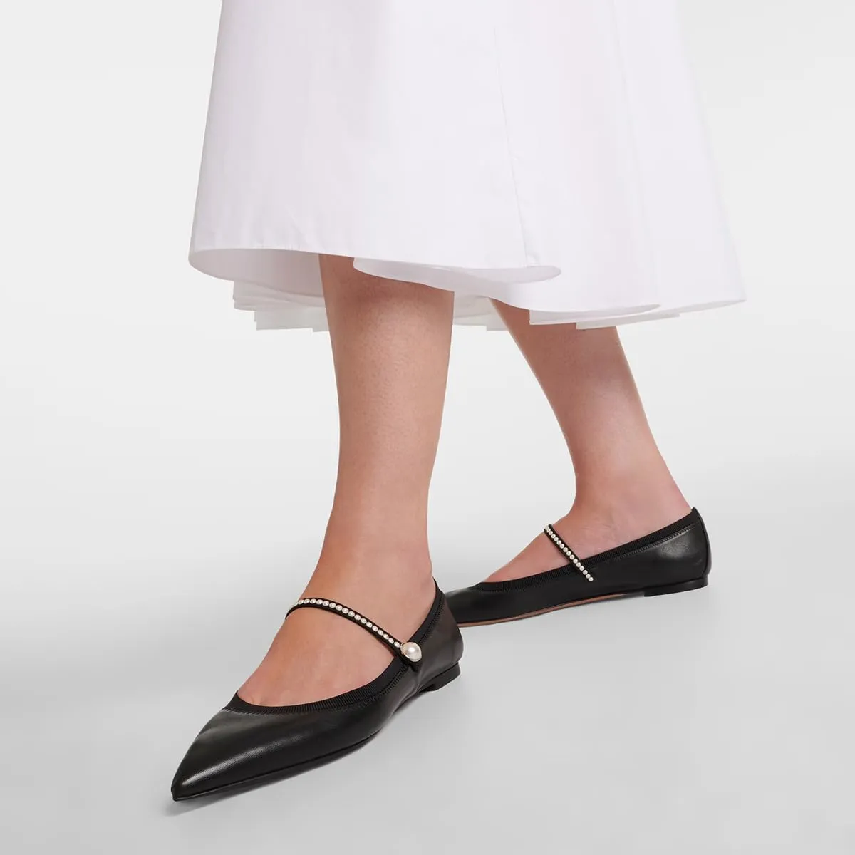 miss left Women Classic Pointed Toe Pearls Single Strap Buckle Flat Mary Janes Comfy Party Dance Ballet Shoes Size 4-16 US