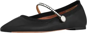 miss left Women Classic Pointed Toe Pearls Single Strap Buckle Flat Mary Janes Comfy Party Dance Ballet Shoes Size 4-16 US