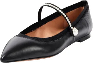miss left Women Classic Pointed Toe Pearls Single Strap Buckle Flat Mary Janes Comfy Party Dance Ballet Shoes Size 4-16 US