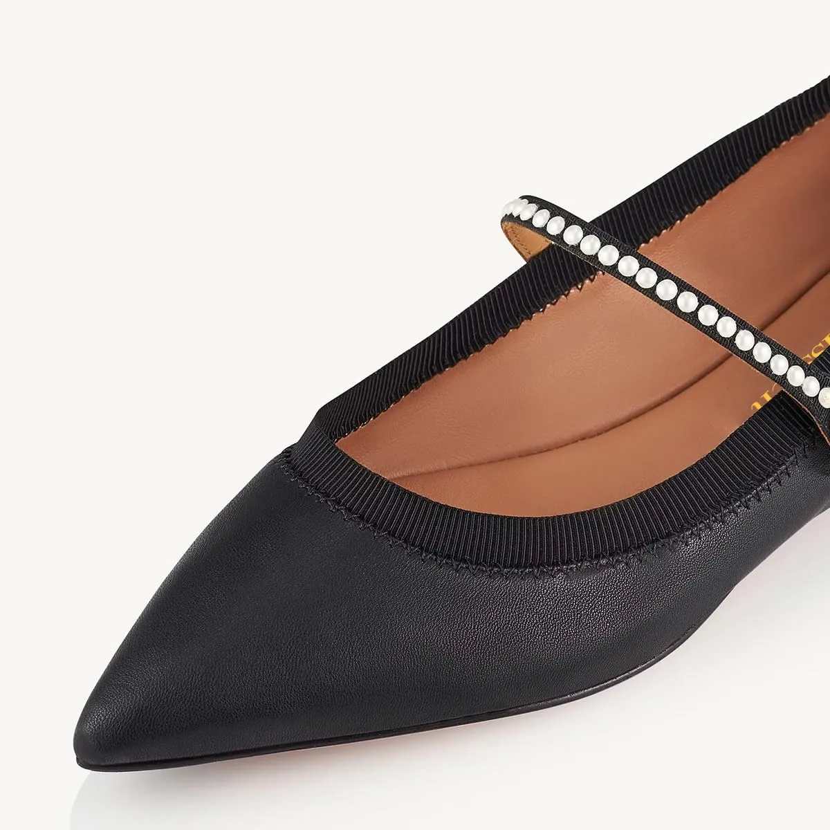 miss left Women Classic Pointed Toe Pearls Single Strap Buckle Flat Mary Janes Comfy Party Dance Ballet Shoes Size 4-16 US