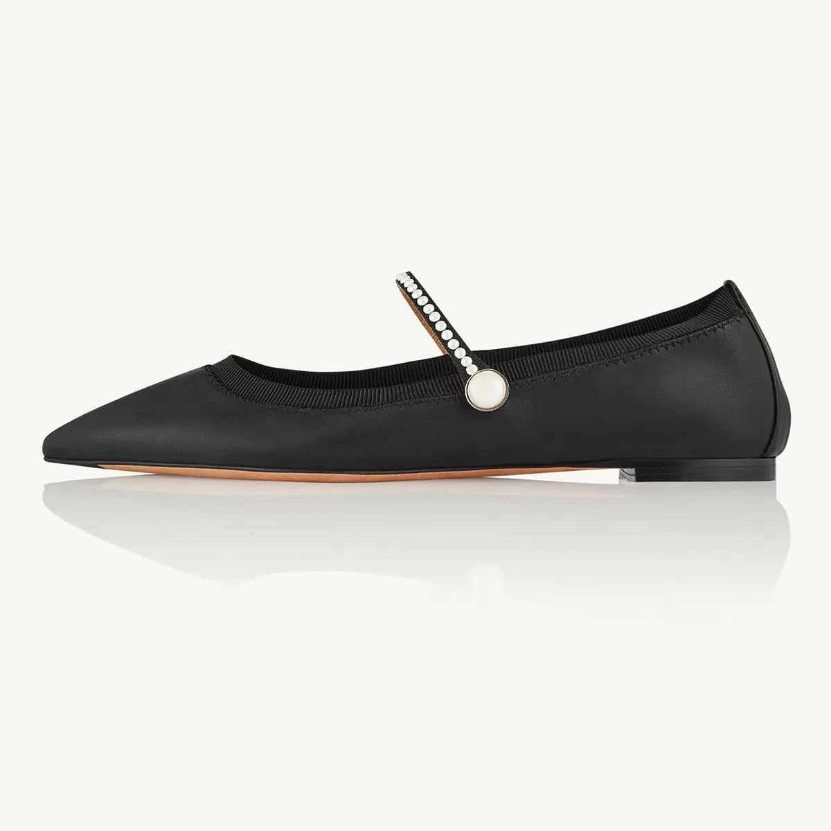 miss left Women Classic Pointed Toe Pearls Single Strap Buckle Flat Mary Janes Comfy Party Dance Ballet Shoes Size 4-16 US