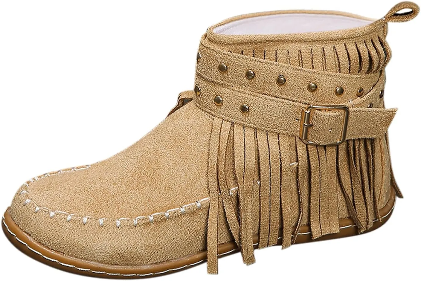 Moccasin Boots For Women Suede Fringe Boots Ankle Cowboy Boots Flat Tassel Boots Short Western Boots Ankle Booties