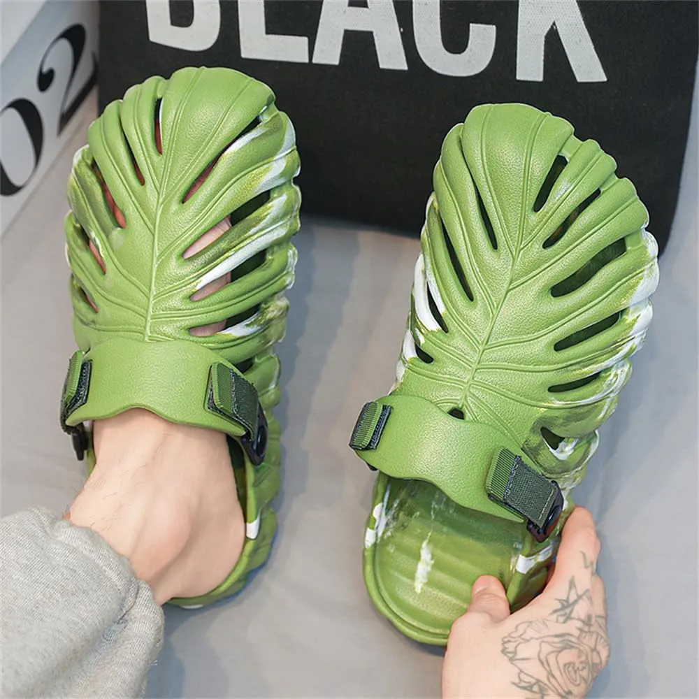 Monstera Slippers,Leaf Thick Sole Pillow Quick Drying Breathable Beach Open Toe Slippers Indoor And Outdoor Slides