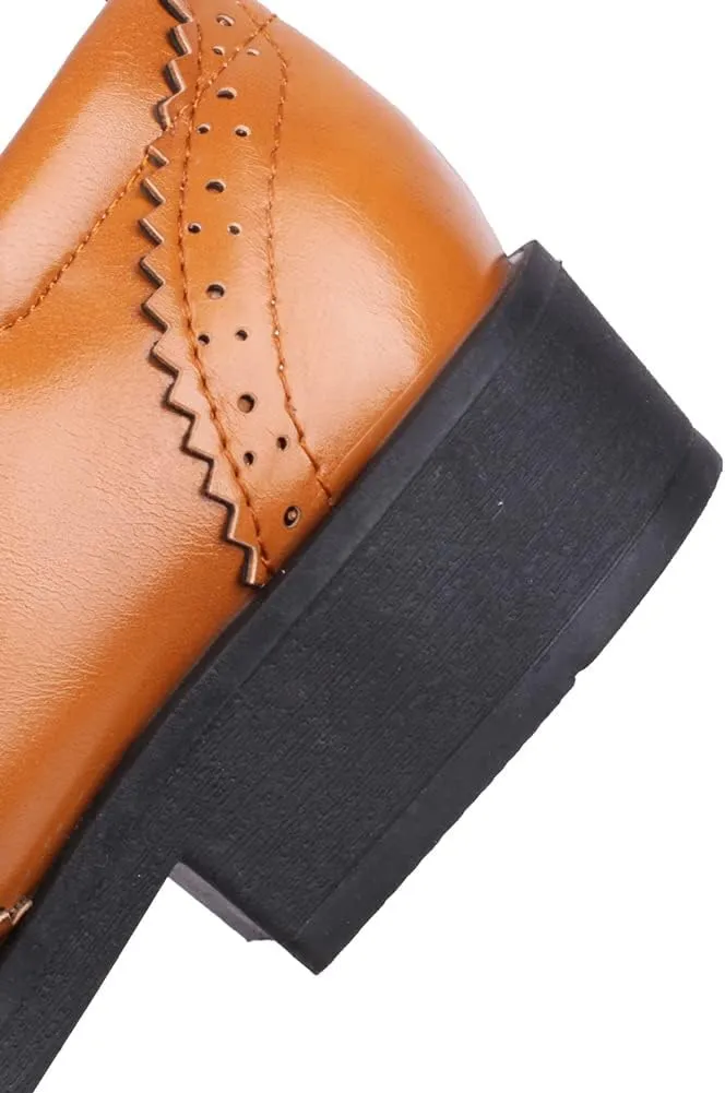 MRKEWUNEY Casual Women Flat Loafers Tassel Chunky Heel Loafers Slip On Penny Loafers Round Toe Low Loafers