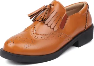 MRKEWUNEY Casual Women Flat Loafers Tassel Chunky Heel Loafers Slip On Penny Loafers Round Toe Low Loafers