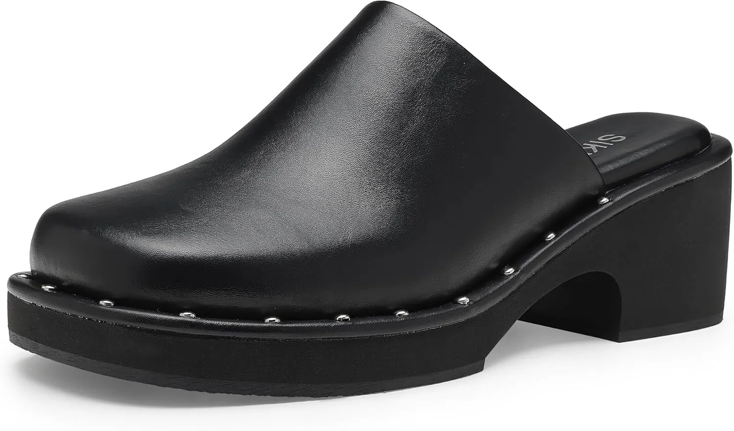 Mules for Women Clogs Chunky Block Heel Mule Square Closed Toe Slip-On Sandals with Memory Foam Padding Retro Rivet Comfort Fashion Slide Shoes