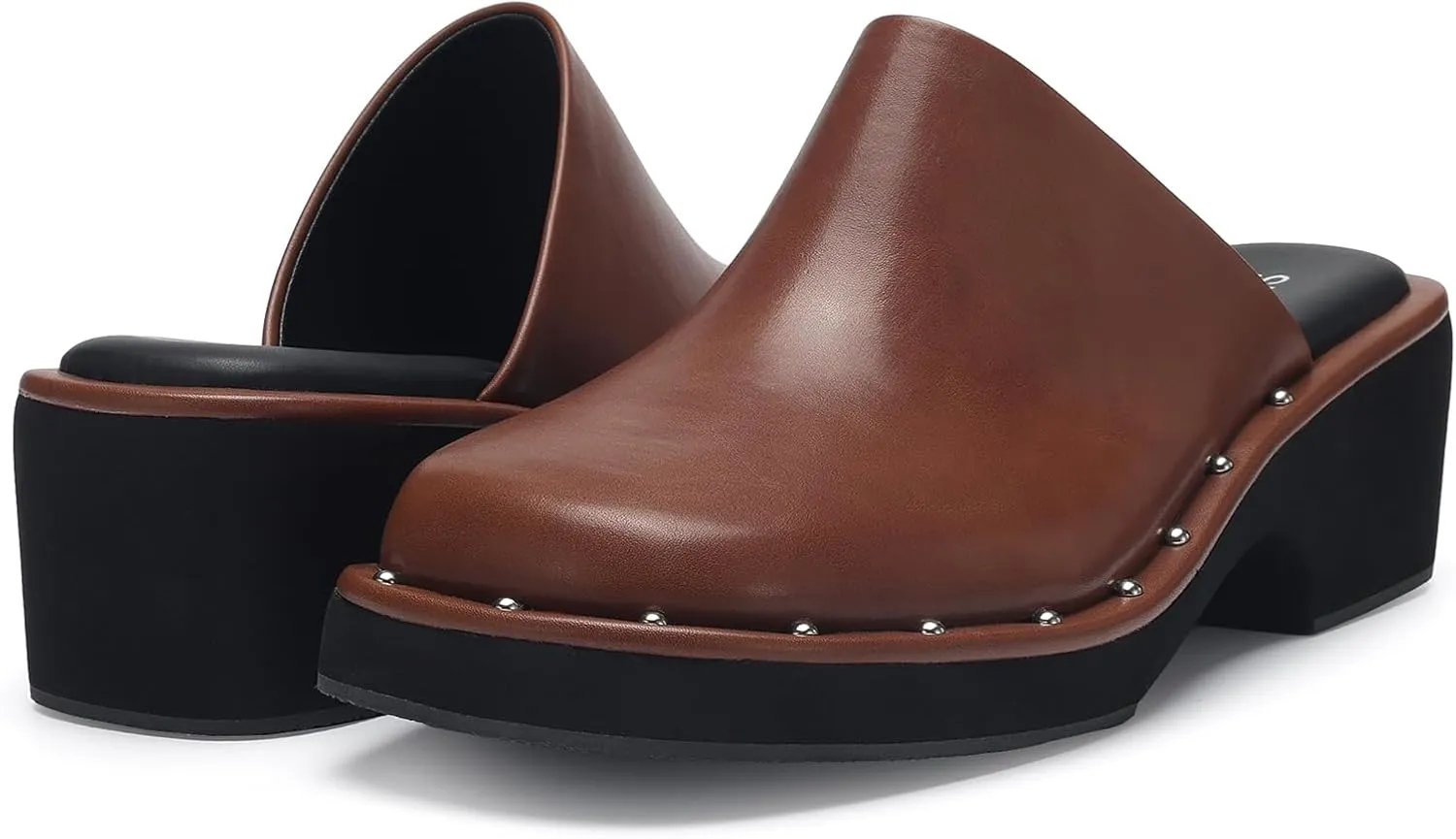 Mules for Women Clogs Chunky Block Heel Mule Square Closed Toe Slip-On Sandals with Memory Foam Padding Retro Rivet Comfort Fashion Slide Shoes