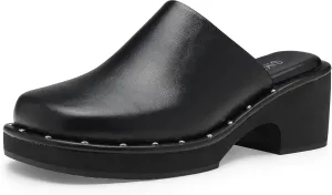 Mules for Women Clogs Chunky Block Heel Mule Square Closed Toe Slip-On Sandals with Memory Foam Padding Retro Rivet Comfort Fashion Slide Shoes