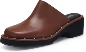 Mules for Women Clogs Chunky Block Heel Mule Square Closed Toe Slip-On Sandals with Memory Foam Padding Retro Rivet Comfort Fashion Slide Shoes