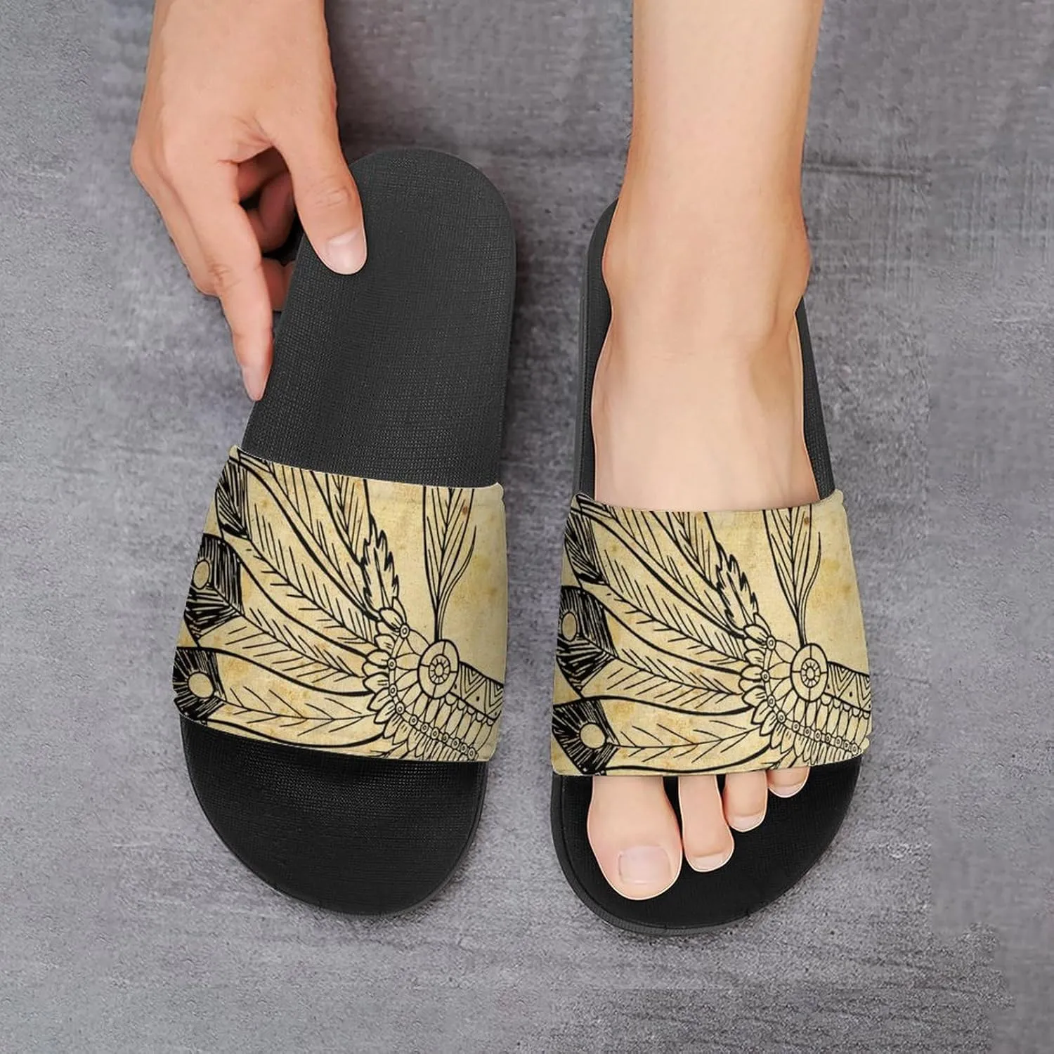 Native American Headdress House Slippers for Women Men Shower Slides Bathroom Sandals