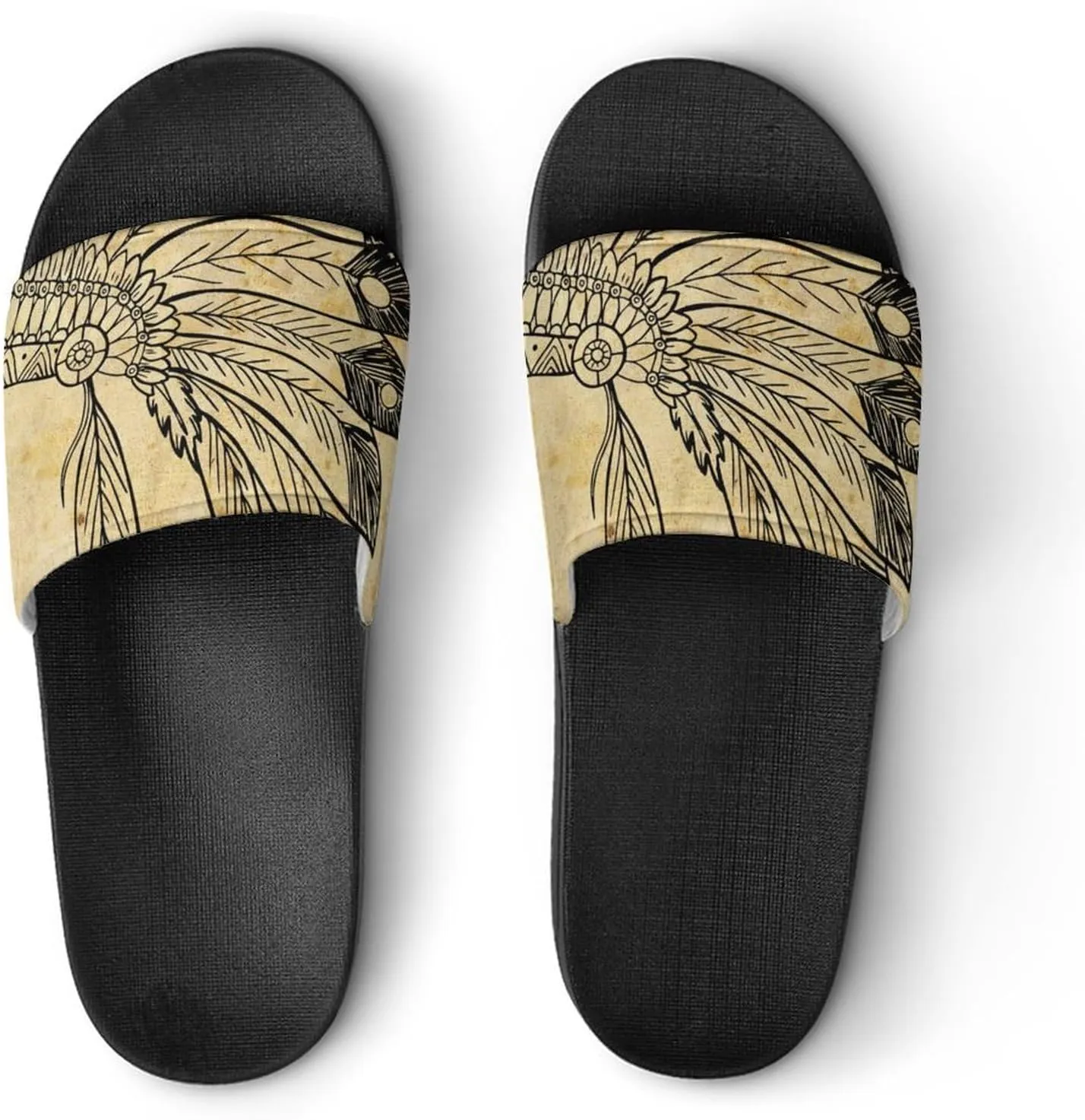 Native American Headdress House Slippers for Women Men Shower Slides Bathroom Sandals
