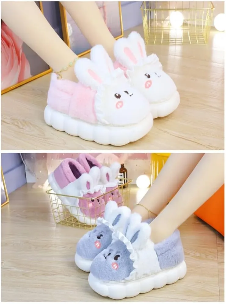 New Winter Cartoon Cute Rabbit Soft Cute Cute Plush Slippers, Heel Wrapped Cotton Slippers, Home Anti slip and Warm Cotton Shoes for Women