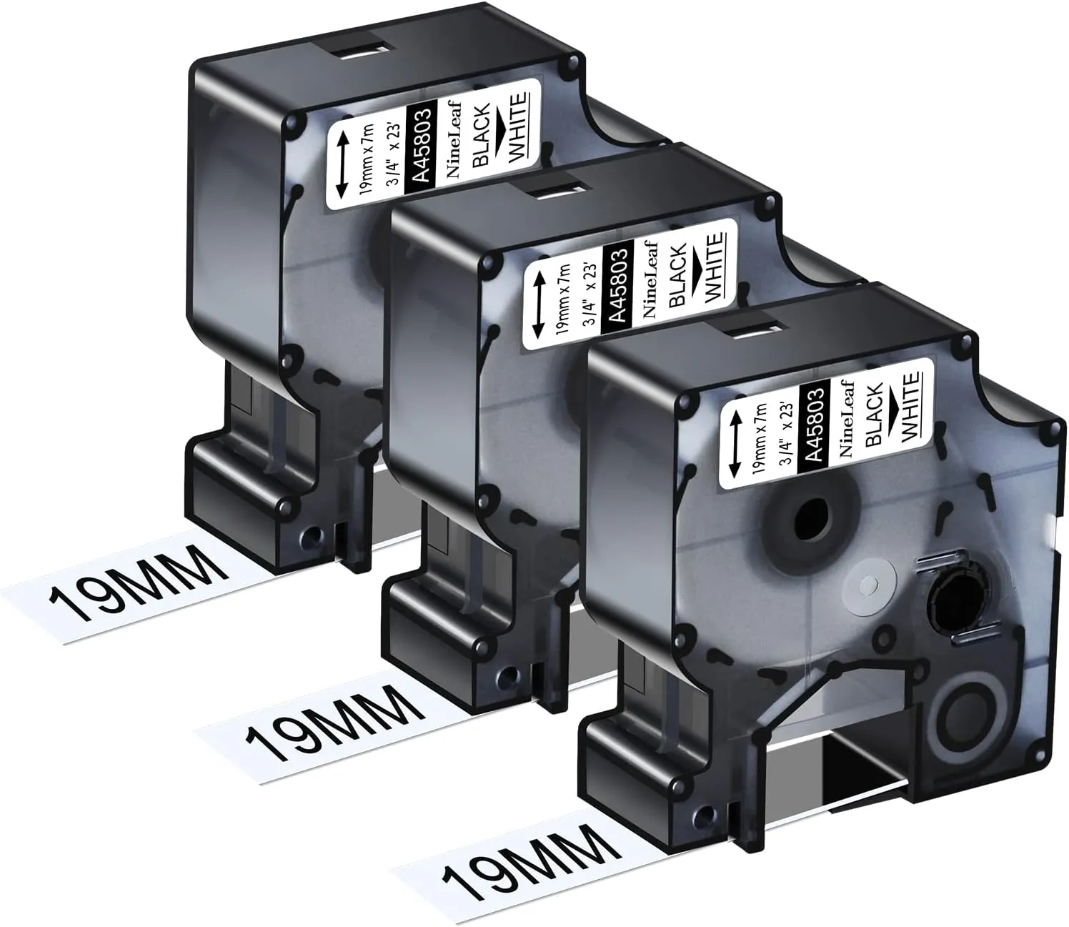 NineLeaf 3 Pack Compatible for DYMO D1 Refills 45803 45803s S0720830 19mm 3/4 Black on White Label Tape for LabelManager 300 350D 400 420P 500TS LabelPoint 300 Label Writer 450 Duo Label Maker