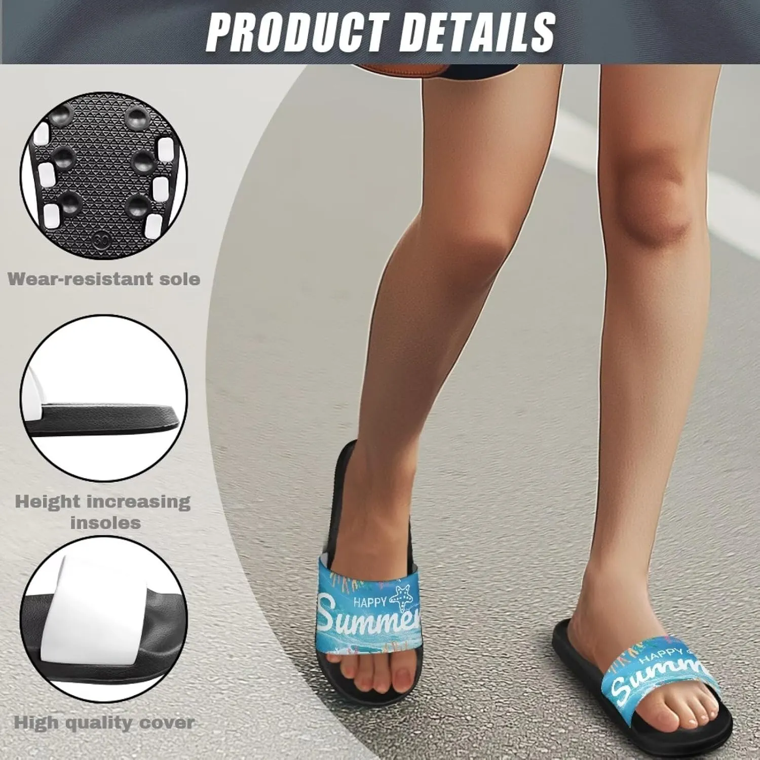 Non Slip Matching Slippers for Couples Custom Slippers for Women and Men Fashion Summer Beach Pool Dating Slides Size 5-12.5 Black Sole