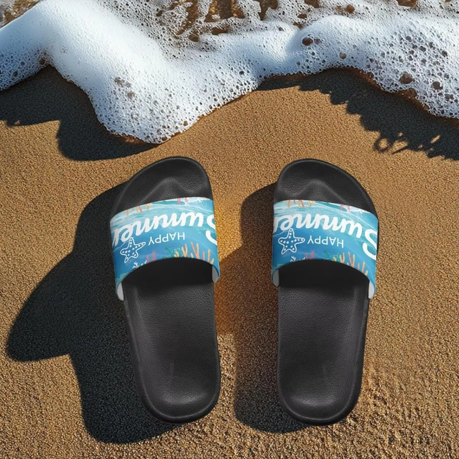 Non Slip Matching Slippers for Couples Custom Slippers for Women and Men Fashion Summer Beach Pool Dating Slides Size 5-12.5 Black Sole