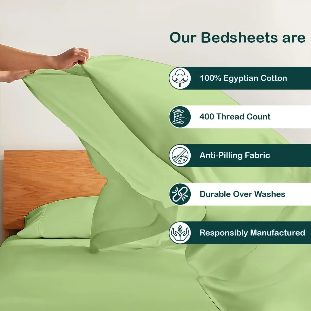 NON Sticky cotton Adjustable Split King Sheet Set for Sleep Number Beds, Premium 100% Long Staple Cotton Bedding, Two Twin XL 39" X 80" Fitted Sheets Fits Up to 18" Deep Mattress, Sage Solid