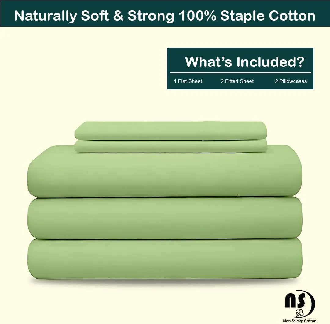 NON Sticky cotton Adjustable Split King Sheet Set for Sleep Number Beds, Premium 100% Long Staple Cotton Bedding, Two Twin XL 39" X 80" Fitted Sheets Fits Up to 18" Deep Mattress, Sage Solid