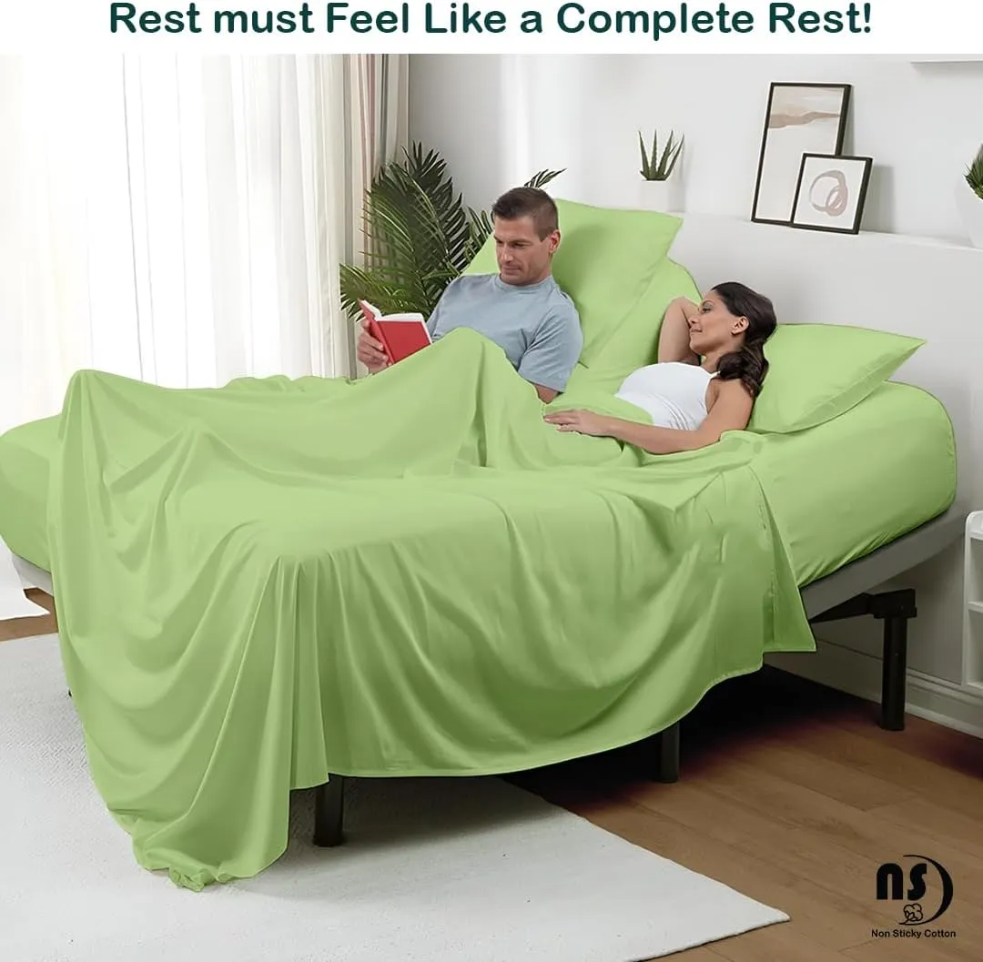 NON Sticky cotton Adjustable Split King Sheet Set for Sleep Number Beds, Premium 100% Long Staple Cotton Bedding, Two Twin XL 39" X 80" Fitted Sheets Fits Up to 18" Deep Mattress, Sage Solid