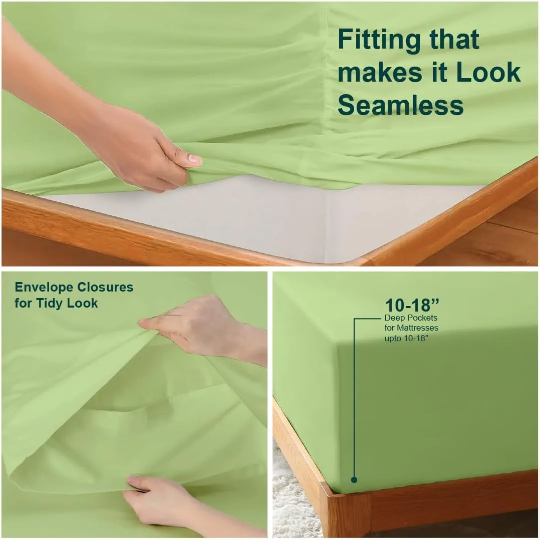 NON Sticky cotton Adjustable Split King Sheet Set for Sleep Number Beds, Premium 100% Long Staple Cotton Bedding, Two Twin XL 39" X 80" Fitted Sheets Fits Up to 18" Deep Mattress, Sage Solid