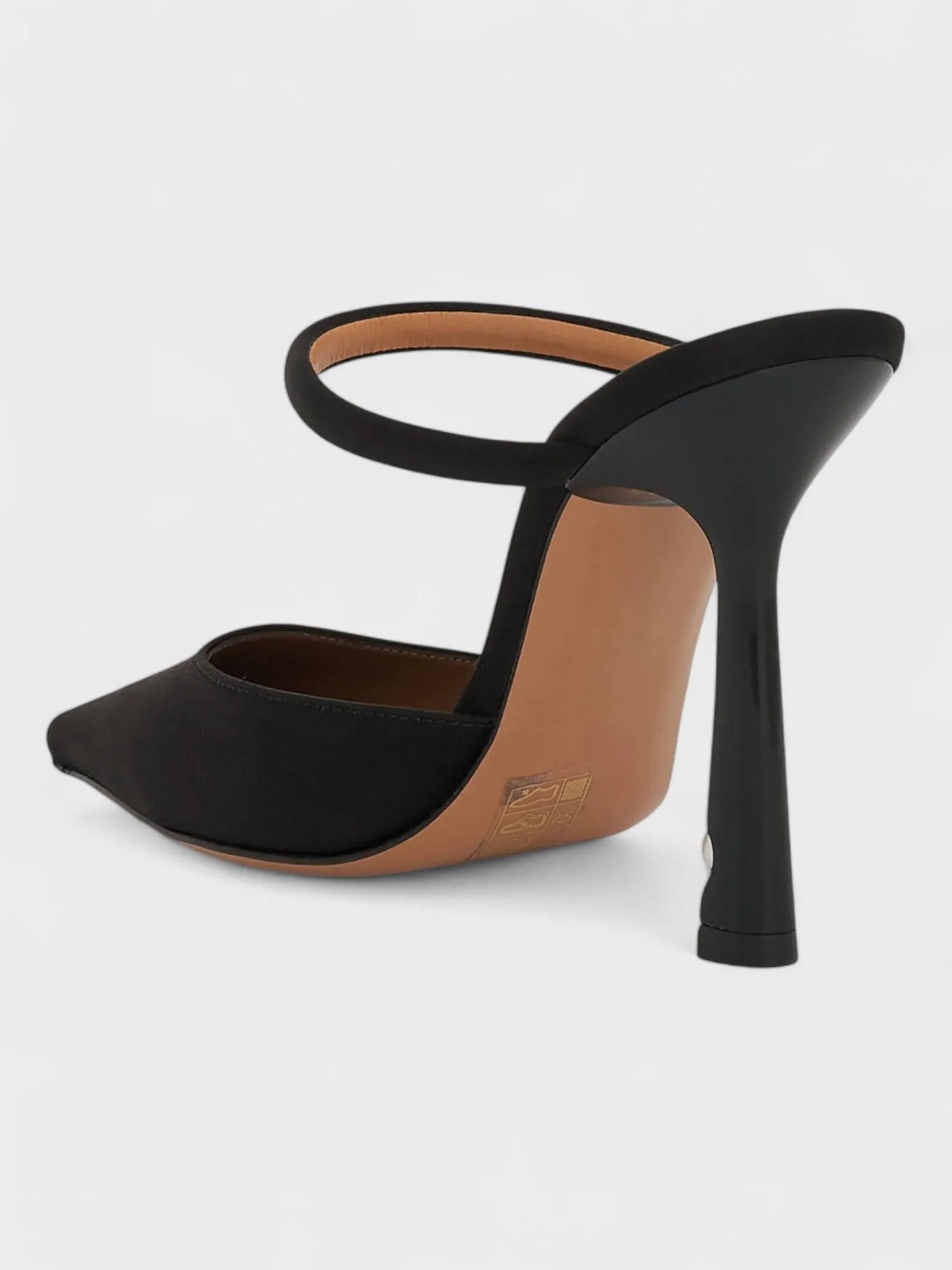 Off-White Pearl Satin High Pointed Mule Heels Black