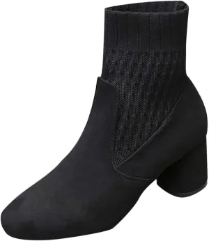 oiangi Knitted Ankle Boots for Women - Fashion Chunky Heel Round Toe Suede Slip-on Sock Mid Heel Short Booties Skinny Comfortable Casual Ladies Shoes