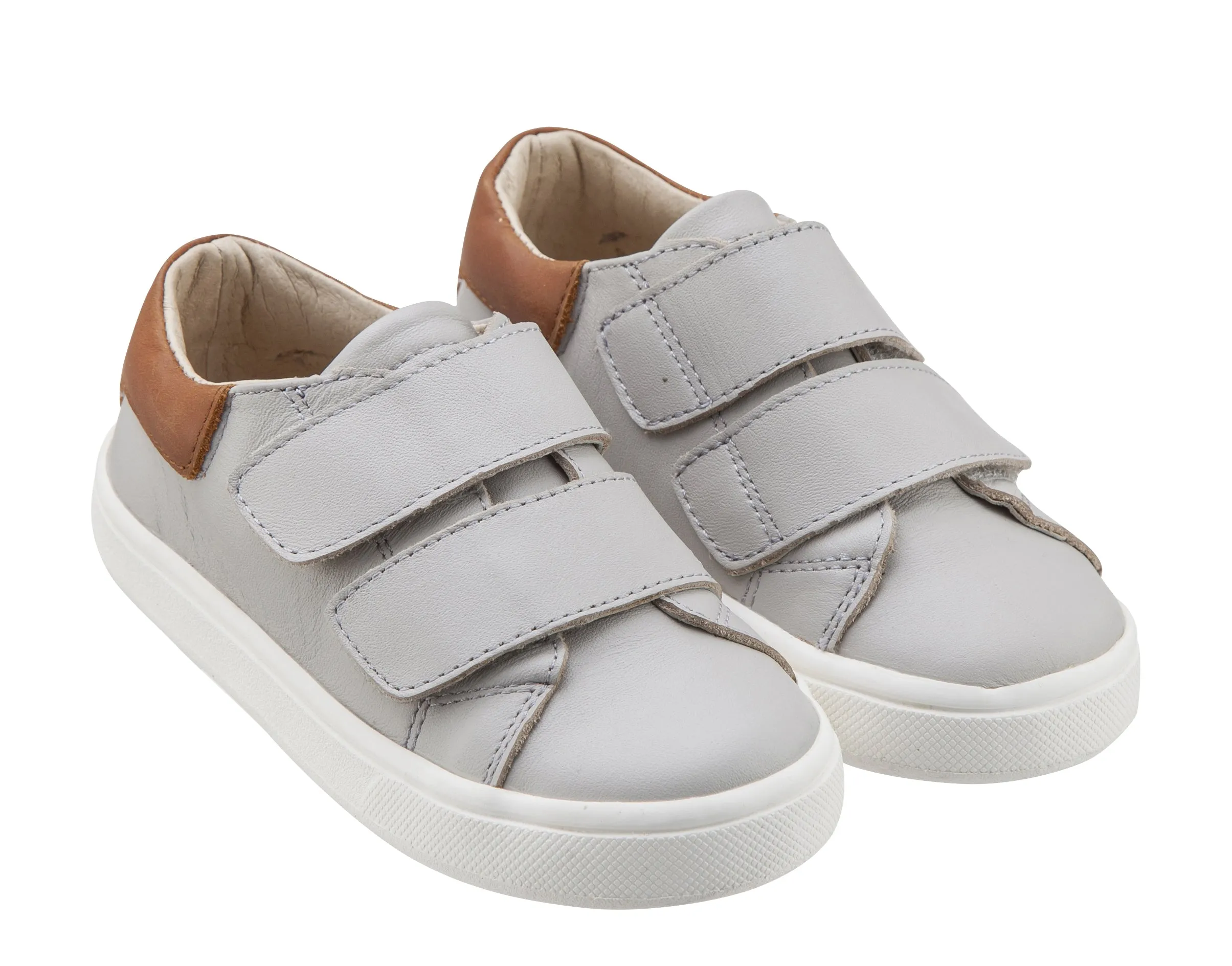 Old Soles Boy's & Girl's 6025 Cast Away Runner Gris/Tan Leather Bicolor Sneaker Shoe with Double Hook and Loop Straps