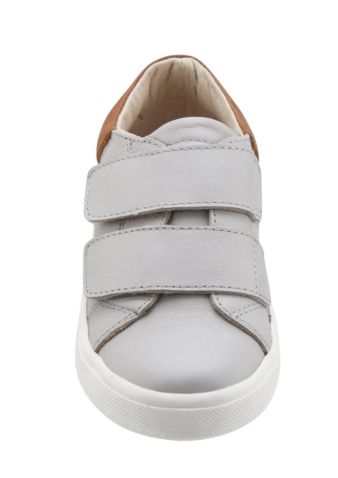 Old Soles Boy's & Girl's 6025 Cast Away Runner Gris/Tan Leather Bicolor Sneaker Shoe with Double Hook and Loop Straps