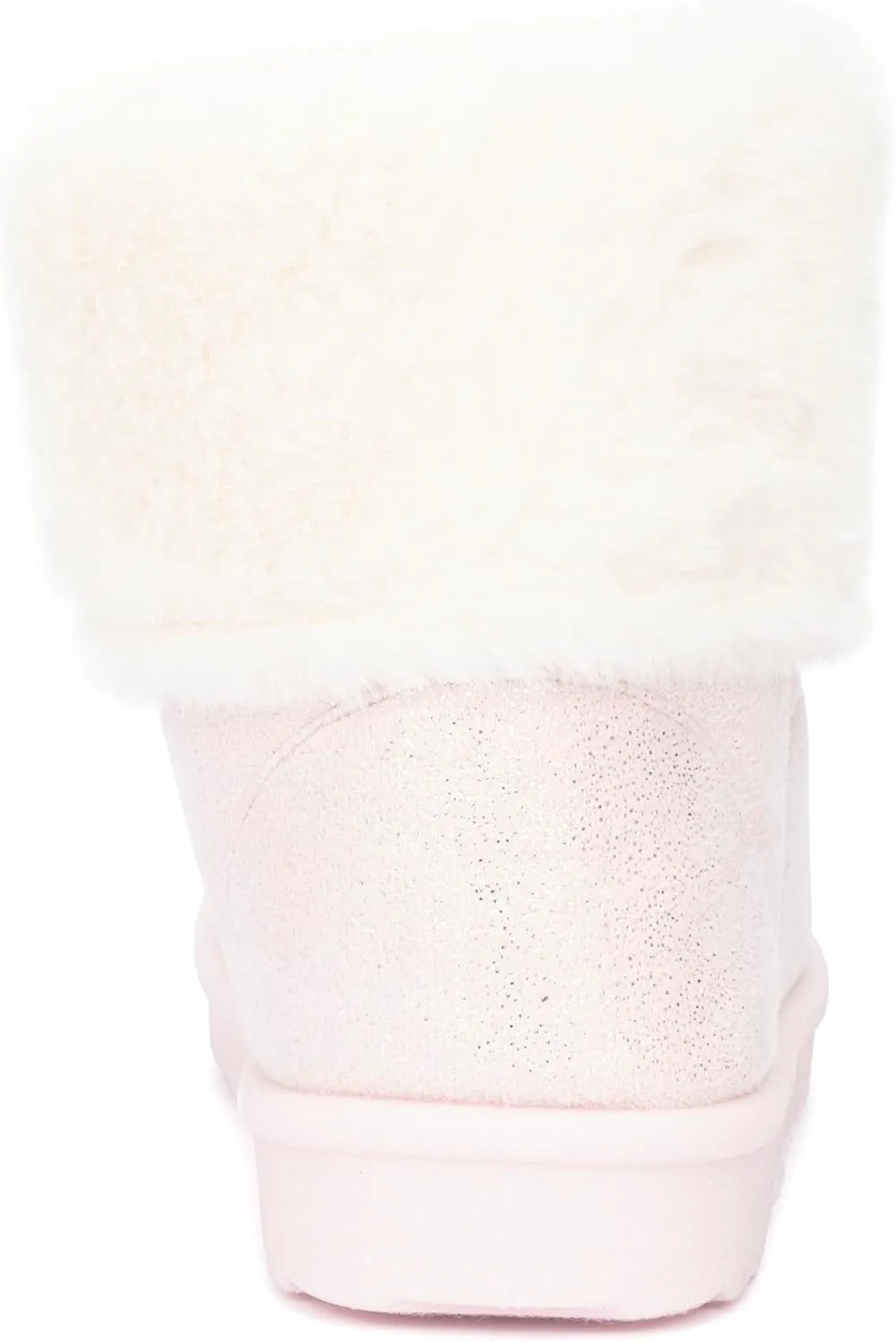 Olivia Miller Kid's Girl Fashion Shoes, Sparkling Stardust Shimmer Faux Suede w Fur Rubber Sole Slip On Round Toe Winter Snow Casual Classic Pull On Slipper Bootie Ankle Boots